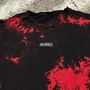 Manfinity Men’s Streetwear Red Black Tie Dye Baggy “So What!” Tee Shirt Sz Large